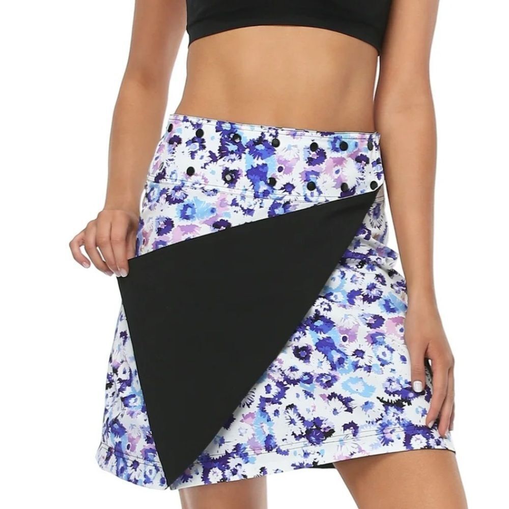 HDE  Reversible Wrap Skirt Swim Coverup Black/Blue Floral Large